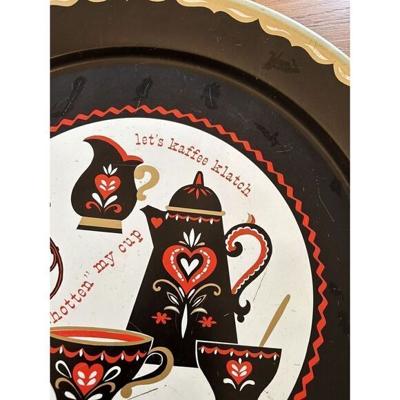 Vintage 1950's Retro Kitchen Black Red & White Metal Kaffee Klatch Tray Germany - Picture 4 of 7